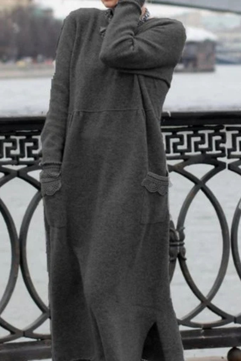 Fashion Street Solid Patchwork O Neck Irregular Dress Dresses