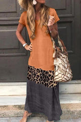 Fashion Sweet Print Patchwork V Neck Printed Dress Dresses