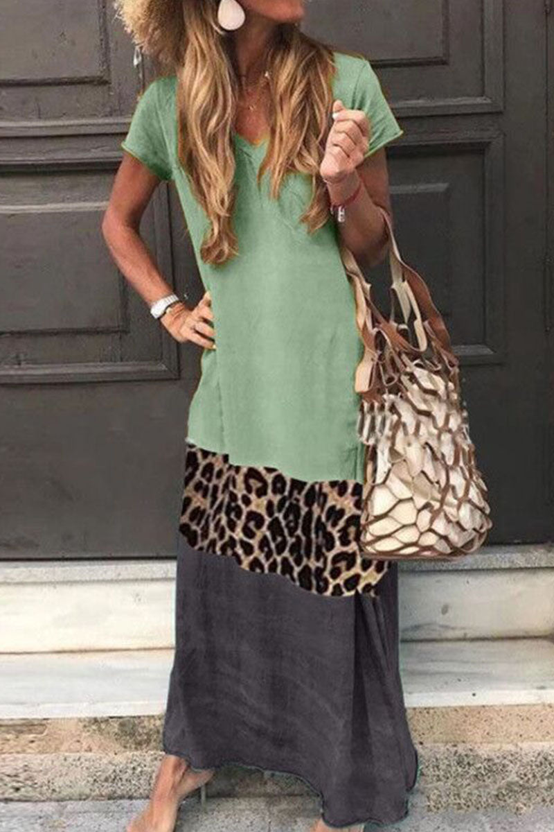 Fashion Sweet Print Patchwork V Neck Printed Dress Dresses