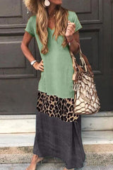 Fashion Sweet Print Patchwork V Neck Printed Dress Dresses