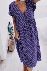 Fashion Street Print V Neck A Line Dresses