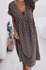 Fashion Street Print V Neck A Line Dresses