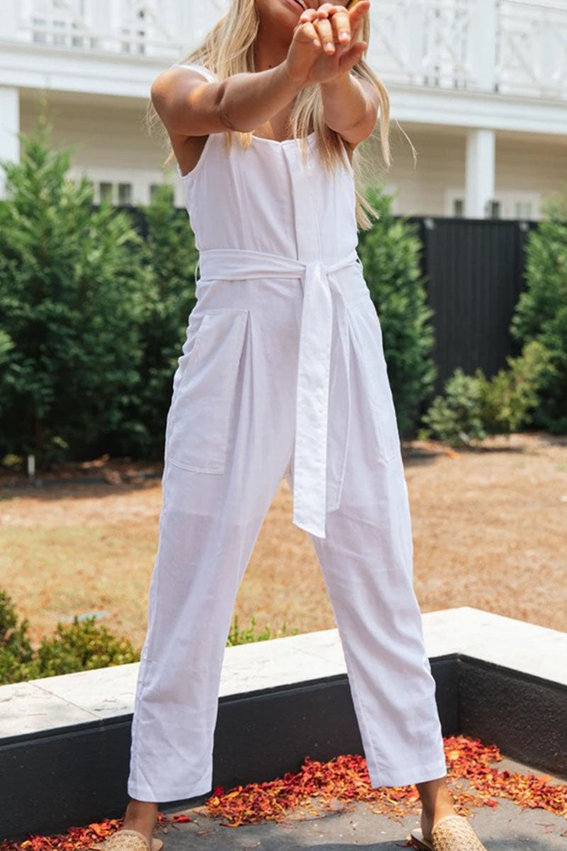 Fashion Street Solid Split Joint Square Collar Loose Jumpsuits
