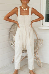 Fashion Street Solid Split Joint Square Collar Loose Jumpsuits
