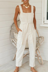 Fashion Street Solid Split Joint Square Collar Loose Jumpsuits