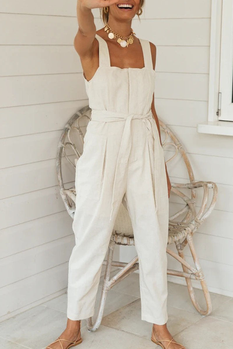 Fashion Street Solid Split Joint Square Collar Loose Jumpsuits