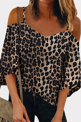 Casual Print Hollowed Out Split Joint V Neck Tops