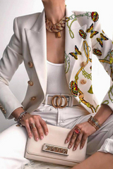 British Style Butterfly Print Buckle Turn-back Collar Outerwear(3 colors)