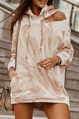 Casual Tie Dye Hollowed Out Draw String Hooded Collar Tops(3 Colors)