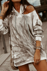 Casual Tie Dye Hollowed Out Draw String Hooded Collar Tops(3 Colors)