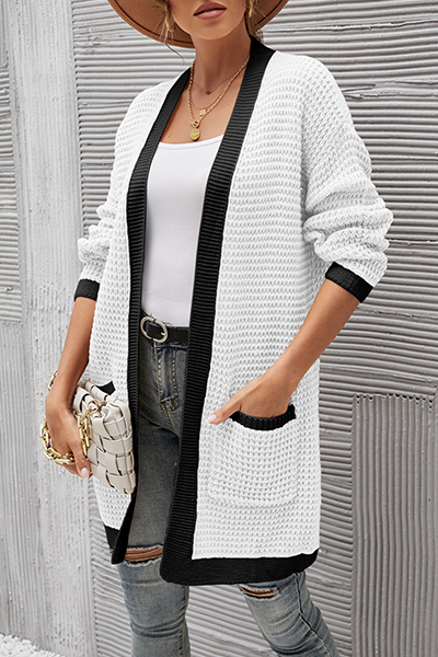 Casual Patchwork Pocket  Contrast V Neck Tops Without Belt