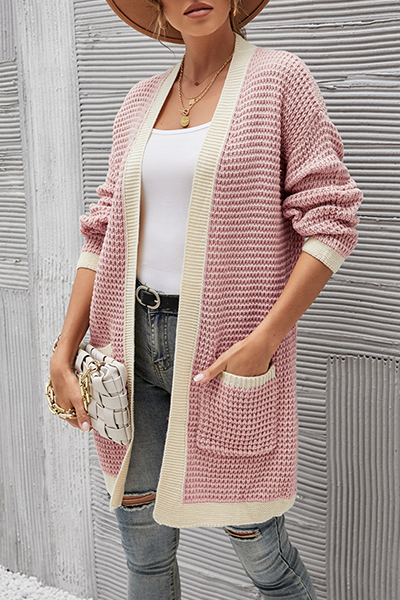 Casual Patchwork Pocket  Contrast V Neck Tops Without Belt