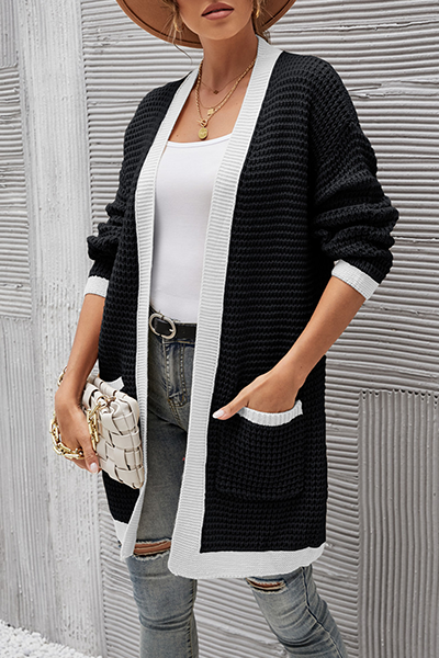 Casual Patchwork Pocket  Contrast V Neck Tops Without Belt