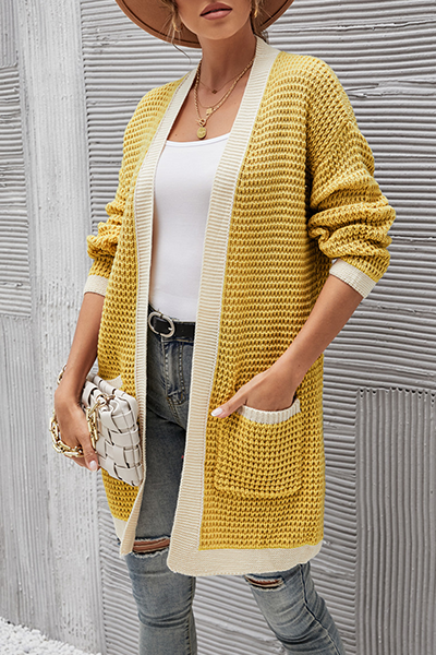 Casual Patchwork Pocket  Contrast V Neck Tops Without Belt
