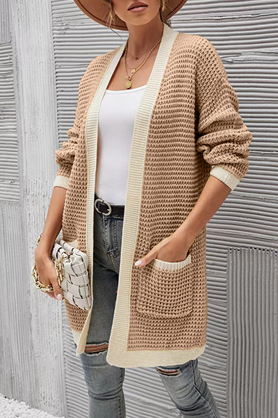 Casual Patchwork Pocket  Contrast V Neck Tops Without Belt
