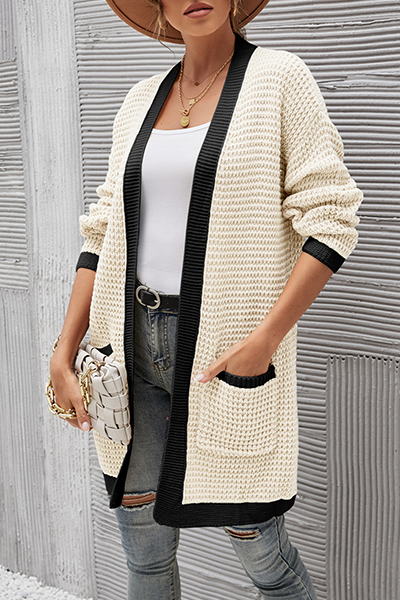 Casual Patchwork Pocket  Contrast V Neck Tops Without Belt