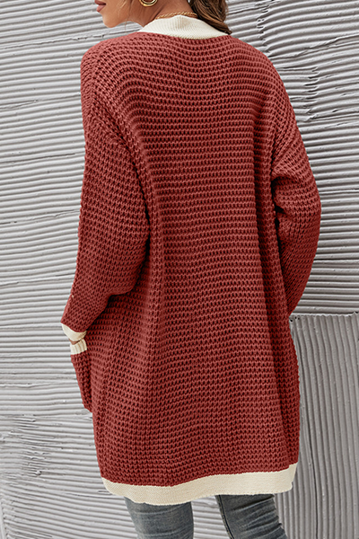 Casual Patchwork Pocket  Contrast V Neck Tops Without Belt