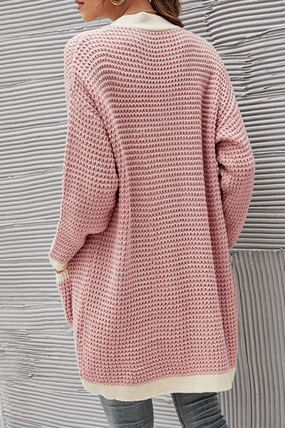 Casual Patchwork Pocket  Contrast V Neck Tops Without Belt