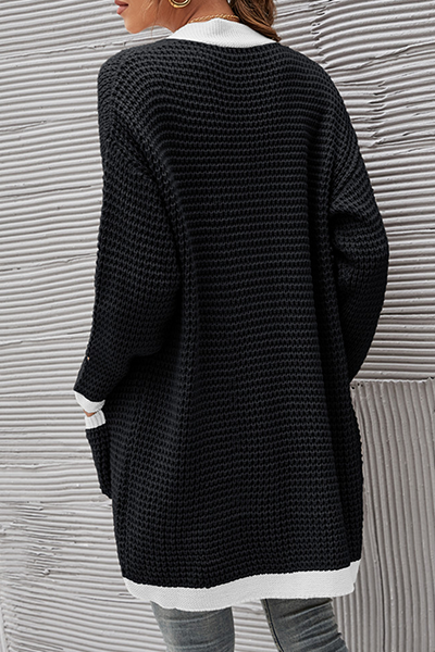 Casual Patchwork Pocket  Contrast V Neck Tops Without Belt
