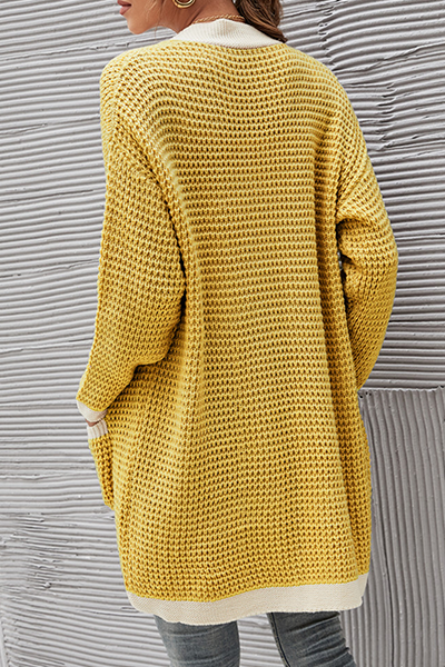 Casual Patchwork Pocket  Contrast V Neck Tops Without Belt