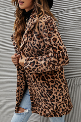 Casual Leopard Split Joint Pocket Turndown Collar Outerwear
