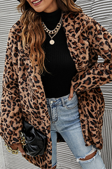 Casual Leopard Split Joint Pocket Turndown Collar Outerwear