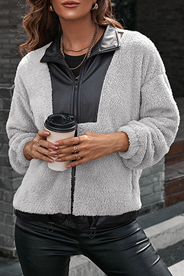 Casual Patchwork Zipper Turndown Collar Outerwear