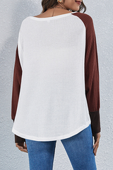 Casual Patchwork  Contrast O Neck Tops