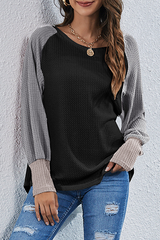 Casual Patchwork  Contrast O Neck Tops