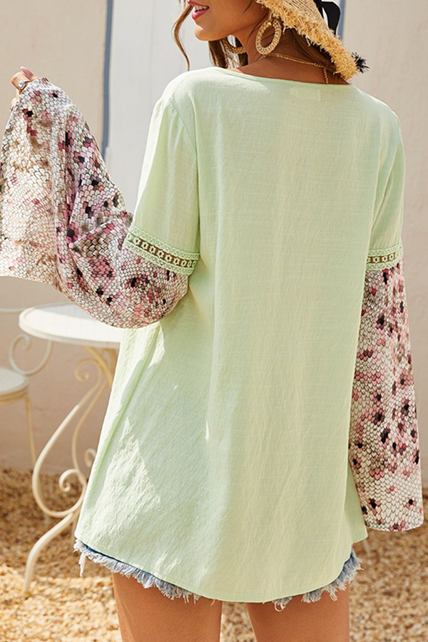 Casual Print Frenulum Fold Tops