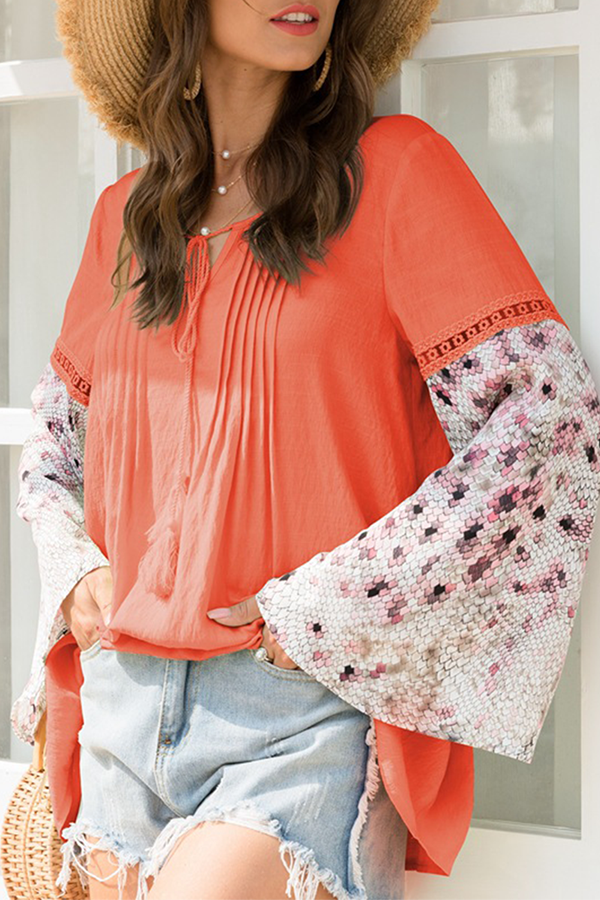 Casual Print Frenulum Fold Tops