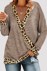 Casual Leopard Split Joint Basic V Neck Tops