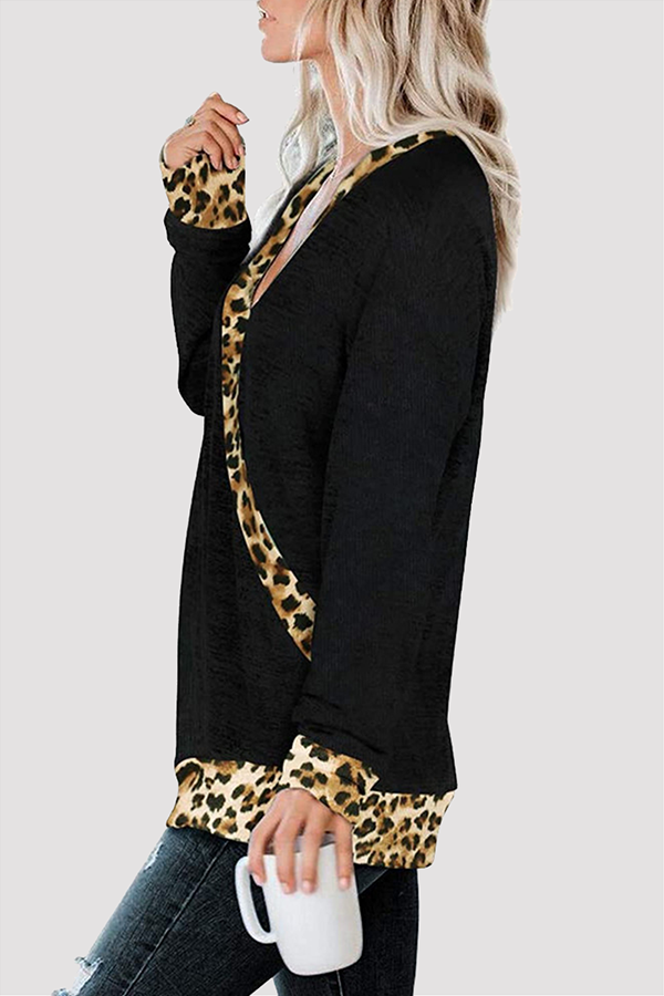 Casual Leopard Split Joint Basic V Neck Tops