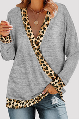 Casual Leopard Split Joint Basic V Neck Tops