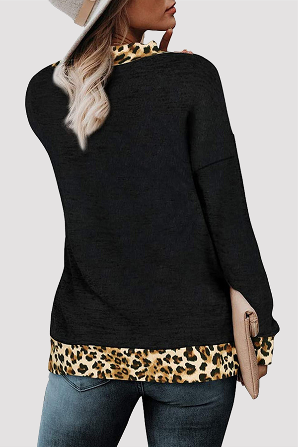 Casual Leopard Split Joint Basic V Neck Tops