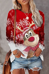 Casual Street Character Snowflakes Christmas Tree Printed Basic O Neck Tops
