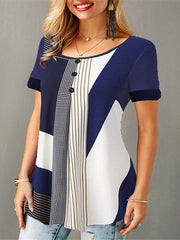 Elegant Round Neck Short Sleeve Printed Loose Blouse