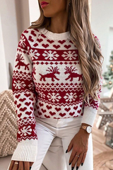Casual Wapiti Snowflakes Basic O Neck Tops Sweater