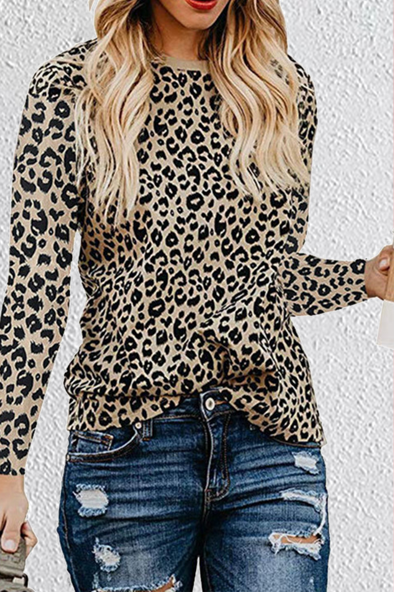 Casual Leopard Split Joint Tops