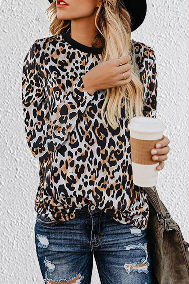 Casual Leopard Split Joint Tops