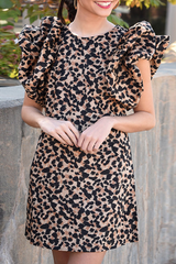 Casual Leopard Split Joint O Neck Straight Dresses