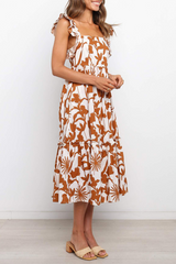 Casual Print Flounce Square Collar Cake Skirt Dresses