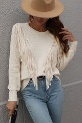 Fashion Solid Tassel Patchwork O Neck Sweaters(5 colors)