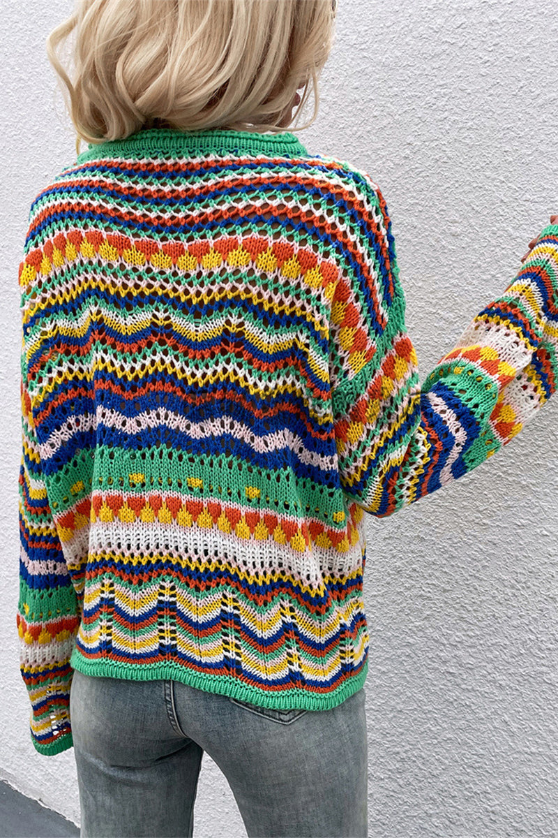 Fashion Striped Patchwork O Neck Sweaters(4 colors)