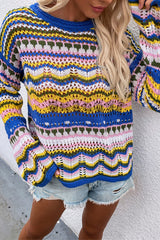 Fashion Striped Patchwork O Neck Sweaters(4 colors)