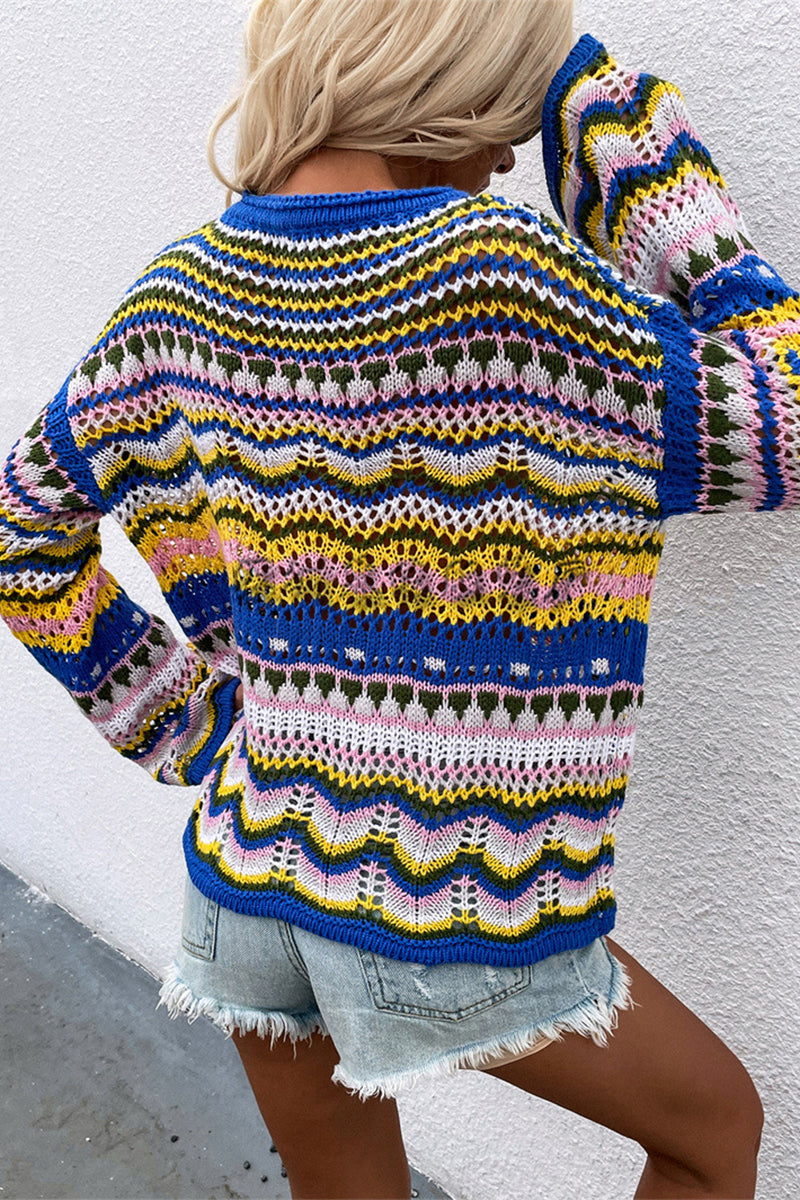 Fashion Striped Patchwork O Neck Sweaters(4 colors)