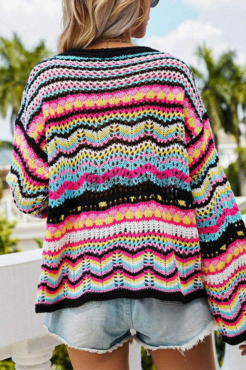 Fashion Striped Patchwork O Neck Sweaters(4 colors)