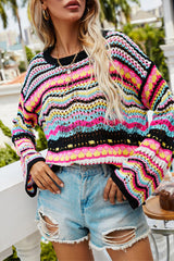 Fashion Striped Patchwork O Neck Sweaters(4 colors)