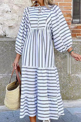Casual Street Plaid Striped Patchwork Frenulum V Neck Printed Dress Dresses