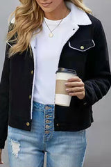 Street Solid Buckle Turndown Collar Outerwear